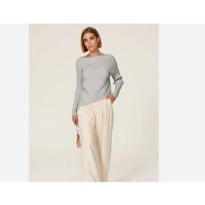Milly Womens Asymmetric Sweater Boat Neck Ribbed XL Gray Pullover NWOT
